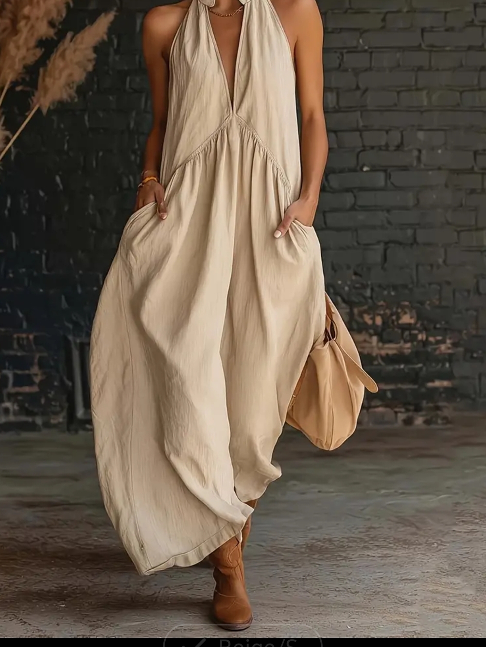 Beige Halter Dress